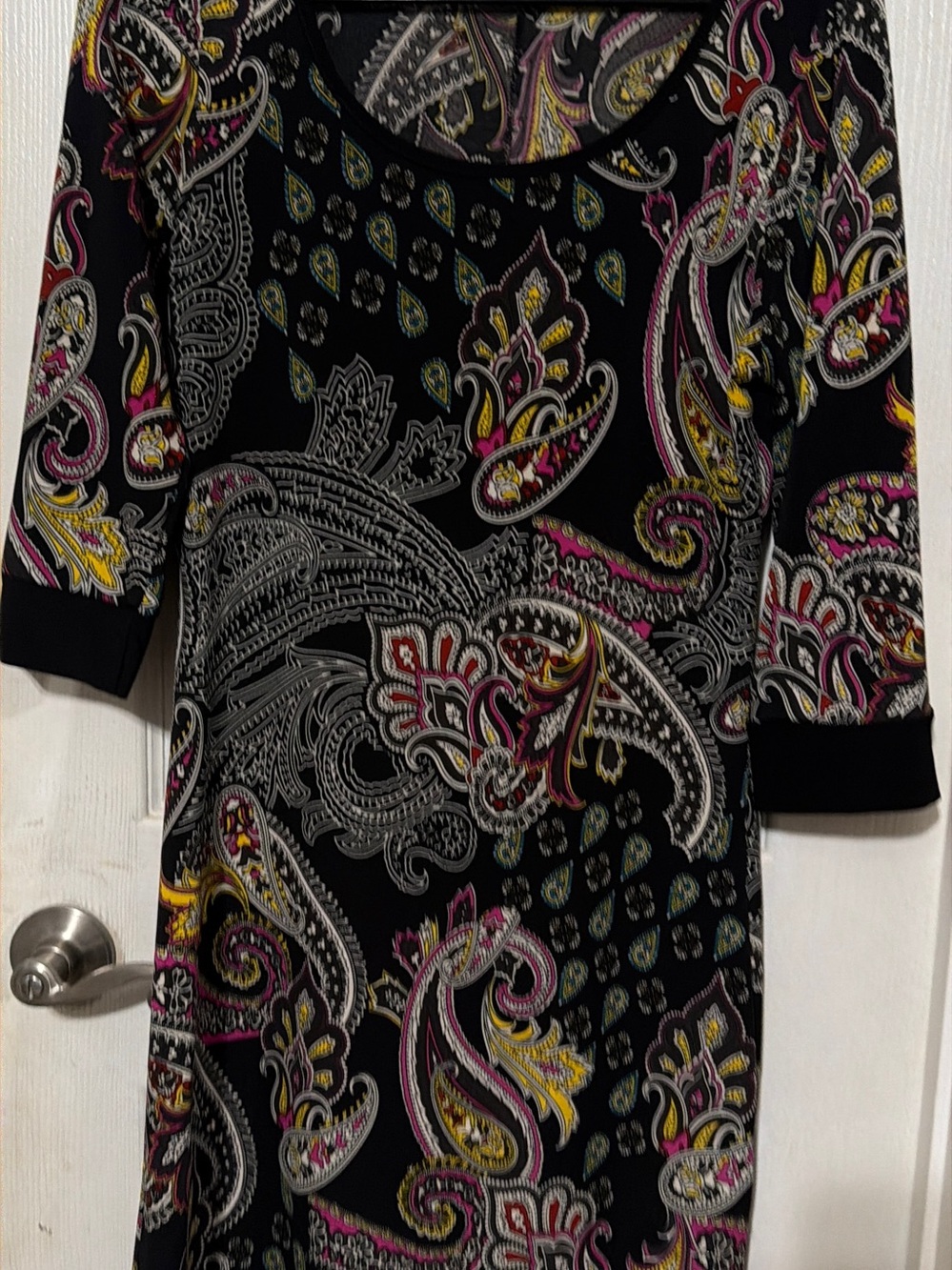 VENUS Black Paisley Sheath Dress with Pink and Yellow Accents